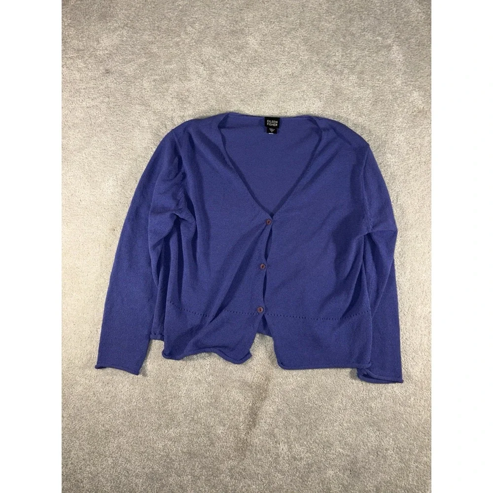 eileen fisher thin knit cardigan‎ blue nylon rayon Small Loose Fit Minimalist - Picture 3 of 8